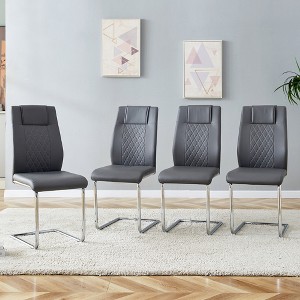 Zeus & Ruta Modern Faux Leather Dining Chairs Set of 4 with Upholstered and Metal Legs - Ideal for Kitchen, Living & Bedroom - 1 of 4