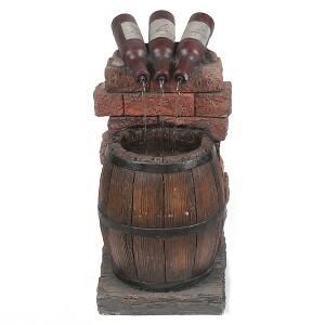 LuxenHome Resin Wine Bottle and Barrel Outdoor Fountain with LED Lights Brown - 1 of 4