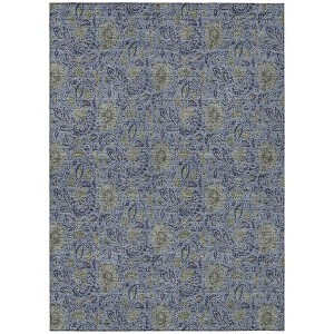 Denim Blue Navy Blue And Gray Floral Washable Indoor Outdoor Area Rug - 1 of 4