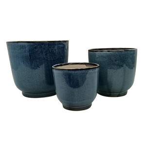 Sagebrook Home 3pc Reactive Finish Ceramic Indoor Outdoor Planter Pots Blue: Set of Rust-Resistant Planters - 1 of 1