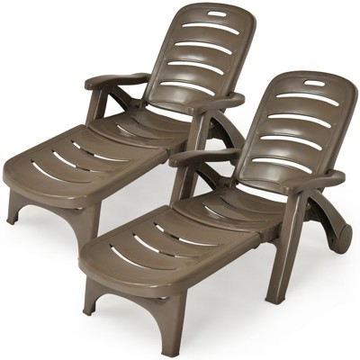 Tangkula 2 PCS Patio Chaise Lounge Chair 5-Position Folding Recliner for Beach Poolside Backyard