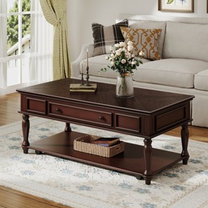 Farmhouse Coffee Table, Retro Movable Table with Wheels, Rectangular Center Table for Living Room – The Pop Home - 1 of 4