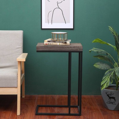 Rustic Brown Torch Carbon C-Shaped End Table with Metal Frame