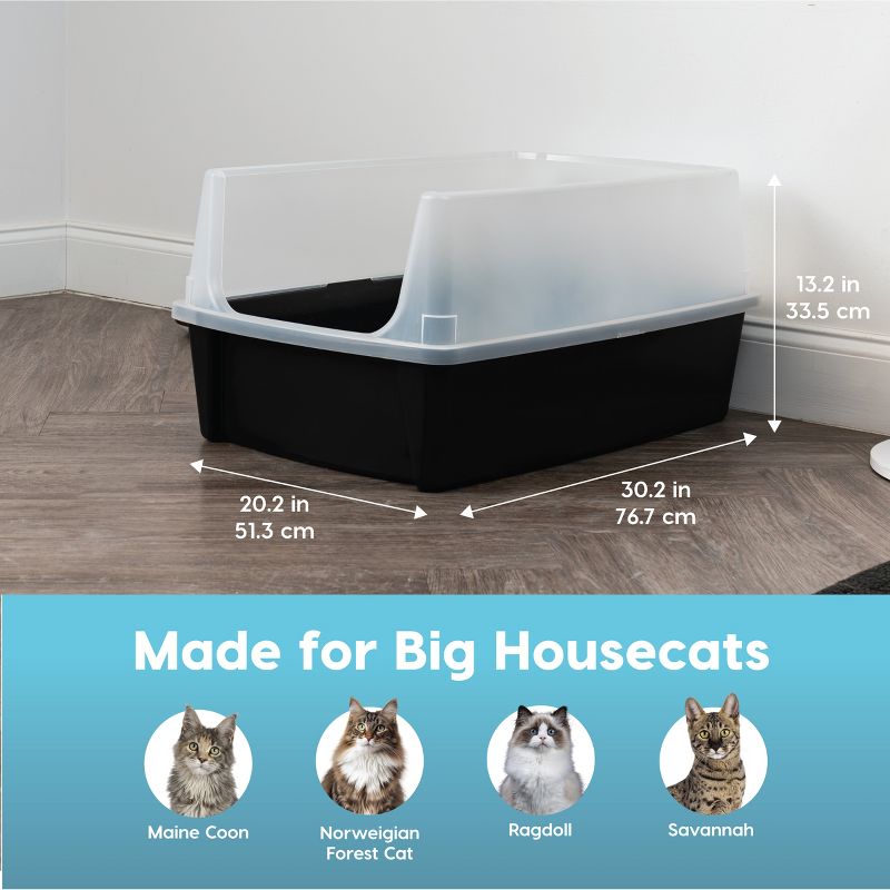 IRIS USA Extra Large Open Top Cat Litter Box with Scatter Shield, Sturdy Easy to Clean Open Air Kitty Litter Pan with Tall Spray, 5 of 7