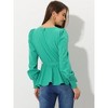 Allegra K Women's Dressy Belt Tie Waist Puff Long Sleeve Work Peplum Blouse - 4 of 4