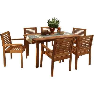 Milano 7pc Patio Eucalyptus Wood Rectangular Dining Set - International Home Miami