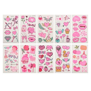 Unique Bargains Luminous Mixed Styles Fake Tattoos Fluorescent Pink 10 Pcs - 1 of 4