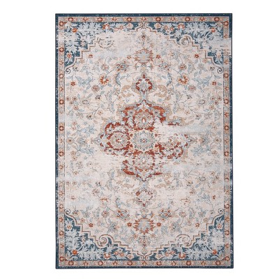 Vintage Distressed Rug Bohemian Floral Medallion Area Rug, Non-slip Low ...