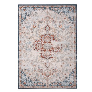 Vintage Distressed Rug Bohemian Floral Medallion Area Rug, Non-Slip Low Pile, Red/Beige - 1 of 4