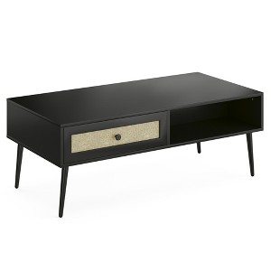 47" Wood Rectangle Coffee Table with Drawer, Shelf, and Metal Legs for Living Room - 1 of 4