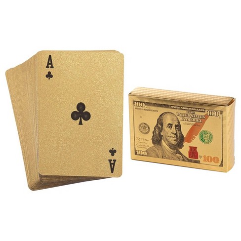 Alomejor Poker Card Decks Playing Cards Set Waterproof Fake Gold Foil Poker Cards Regular Index Plastic Coated Playing Card