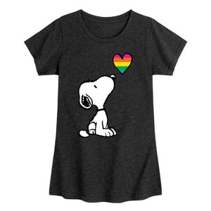 Girls' - Peanuts - Snoopy Rainbow Heart Fitted Short Sleeve Graphic T-Shirt - 1 of 4