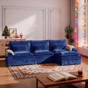 ALAUAM 116" L-Shaped Sectional Cloud Couches with Deep Seat & Movable Ottoman, Modern Comfort Upholstered Sofa for Living room, Bedroom & Apartment - 1 of 4
