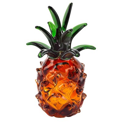 HomeRoots 9" Orange Murano Glass Pineapple Statue Tabletop Sculpture