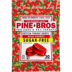 Pine Bros. Gummy Sore Throat Softish Drops 30 Count (Wild Cherry) Sugar Free - 1 of 2