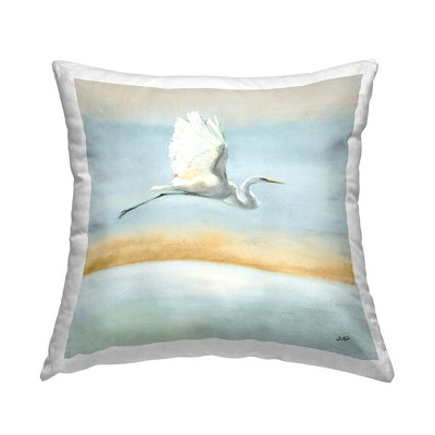 Stupell Industries White Egret Bird Flying Over Ocean Shore , 18 x 18