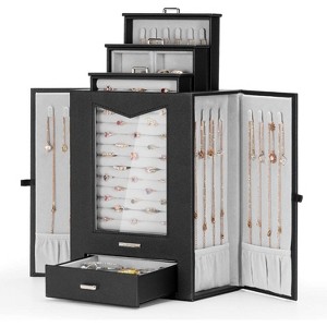 Jewelry Organizer with Transparent Window Necklace Hooks Jewelry Box for Necklaces Rings Earrings Bracelets - 1 of 4