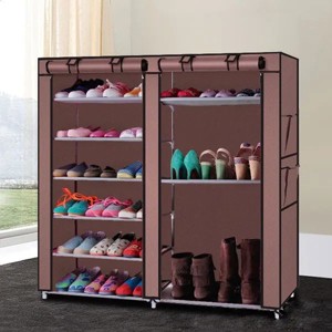 Racxily Double Row Shoe Rack Organizer with 9 or 12 Compartments Non Woven Fabric Shoe Storage Cabinet Space Saving Shoe Shelf - 1 of 4