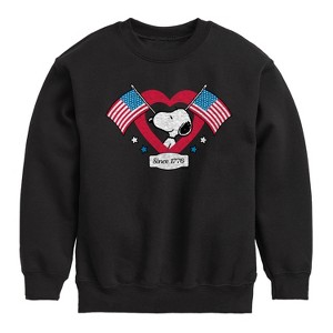 Boys' - Peanuts - Snoopy Since 1776 Flag Heart Graphic Long Sleeve Fleece Sweatshirt - 1 of 4