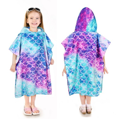 Catalonia 100% Cotton Kids Mermaid Hooded Bath Towel for Girls Aged 2-6, Absorbent Toddler Towel Cape, Swim Changing Robe, Sand Proof - image 1 of 4