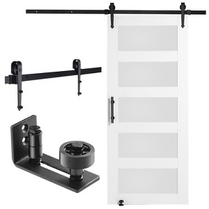 VEVOR Barn Door and Hardware Kit, 36" x 84" Wood and Glass Sliding Barn Door, Barn Door Kit with 8-in-1 Floor Guide and Door Handle,White&Black - 1 of 4
