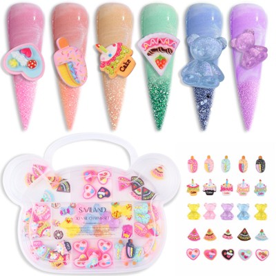 Saviland Women's 50PCS 3D Ice Cream Bear Cake Kawaii Nail Charms Set - Assorted Colors Nail Art Supplies for Salon & Home.