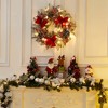 24 Inch Pre-Lit Christmas Wreath with 30 Warm White LED Lights, Red Balls & Bow - Flocked Outdoor Door Decor for Windows Holiday Season - 4 of 4