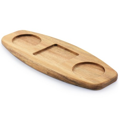 White Ceramic Tidbit Dish Set with Acacia Wood Base