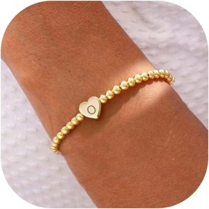 Beaded Bracelets for Women Dainty Heart Initial Bracelet Letter A-Z Charm Bracelet for Women Stretch - 1 of 4