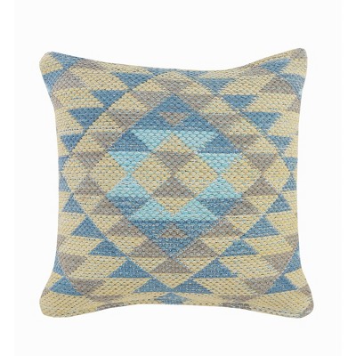 HomeRoots 18" X 18" Blue Gray And Beige 100% Cotton Geometric Zippered Pillow