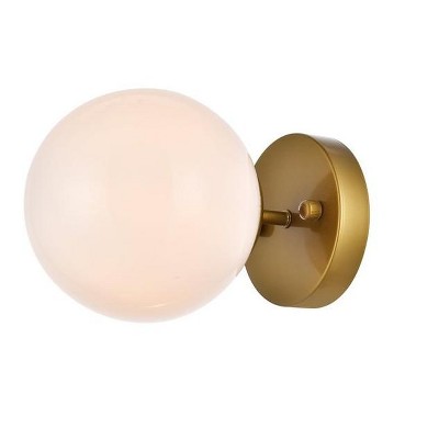 Brass and Frosted White Round Glass Sconce