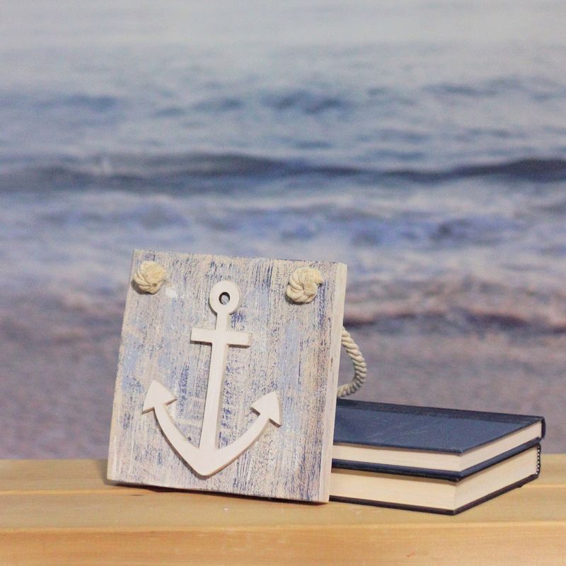 Northlight 7.25” Blue and White Cape Cod Inspired Anchor Wall Hanging Plaque, 3 of 4