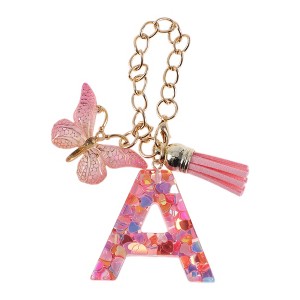 Unique Bargains Heart Sequin Letter A Butterfly Tassel Water Cup Pendant Pink 1 Pc - 1 of 4