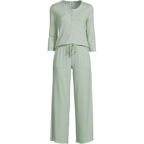 Lands' End Women's Plus Size Pointelle Rib 2 Piece Pajama Set - 3/4 Sleeve  Top And Crop Pants - 1x - Aqua Surf : Target