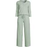 Lands' End Women's Pointelle Rib 2 Piece Pajama Set - 3/4 Sleeve Top and Crop Pants