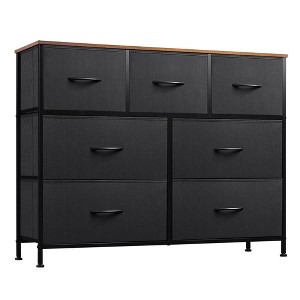 Itopfox 7-Drawer Dresser TV Stand, Entertainment Center with Metal Frame and Wood Top for TVs Chest of Drawers for Bedroom Living Room, Black & Brown - 1 of 4