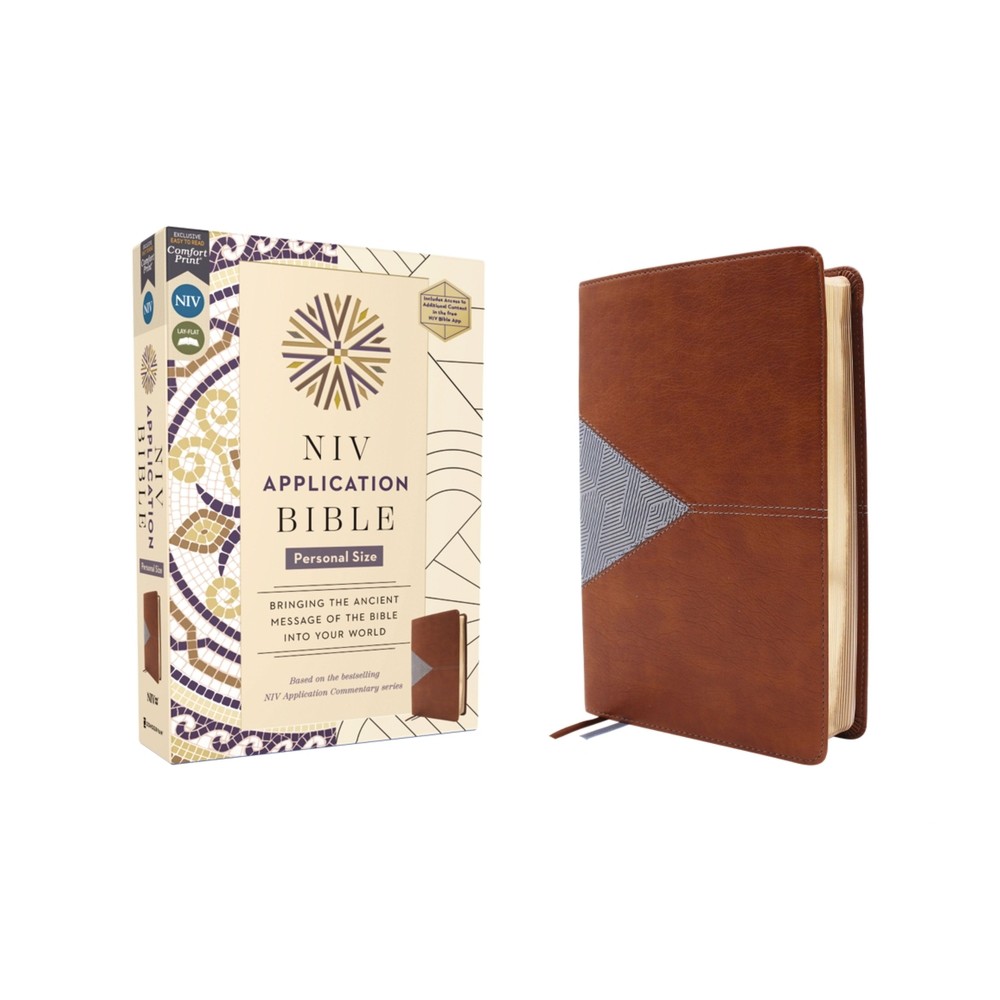 NIV Application Bible, Personal Size, Leathersoft, Brown/Blue, Red Letter, Comfort Print - (NIV Application Commentary Resources) by Zondervan