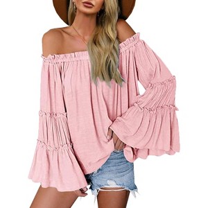 Imily Bela  Womens Off The Shoulder Top Long Bell Sleeve Blouse Loose Fit - 1 of 4