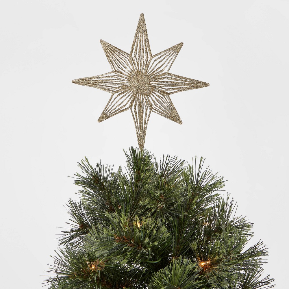 10.5in Unlit Glitter Wire Bethlehem Star Tree Topper Gold - Wondershop