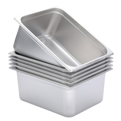 BIRDROCK HOME Stainless Steel Steam Table Pans, 1/2-Size, 9.9 qt, 24 Gauge Steel, 6" Depth, Meal Prep, Cooking & Food Storage (6 Pack)