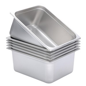 BIRDROCK HOME Stainless Steel Steam Table Pans, 1/2-Size, 9.9 qt, 24 Gauge Steel, 6" Depth, Meal Prep, Cooking & Food Storage (6 Pack) - 1 of 4