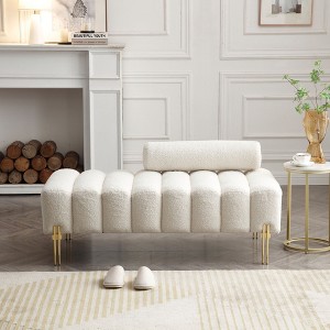 CAVINAS Modern Teddy Ottoman Bench with Metal Legs,Upholstered Oval Sofa Bench for Living Room,Bedroom - 1 of 4
