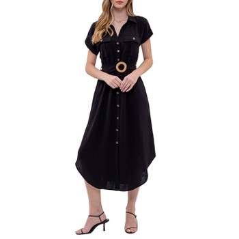 August Sky Women's Belted Button Up Shirt Dress