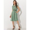 Allegra K Women's Retro Button Front Belted Cap Sleeve A-line Plaid Dress - 2 of 4