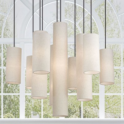 Bronze 15-Light Chandelier with Off-White Fabric Shades
