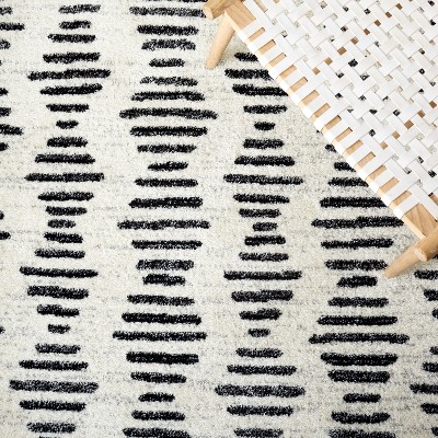 Ivory and Black Abstract Square Hand-knotted Area Rug