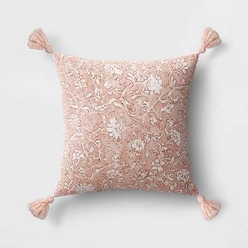 Floral Tassel Outdoor Throw Pillow Blush - Threshold™
