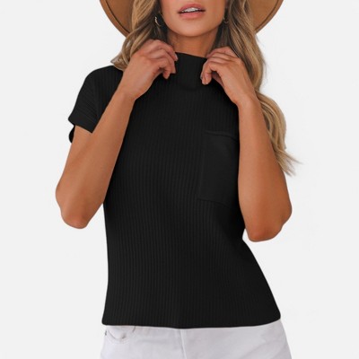 Amaryllis Women's Ribbed Knit Mock Neck Sleeveless Sweater Relaxed Fit with Front Pocket Chic and Cozy Transitional Layer