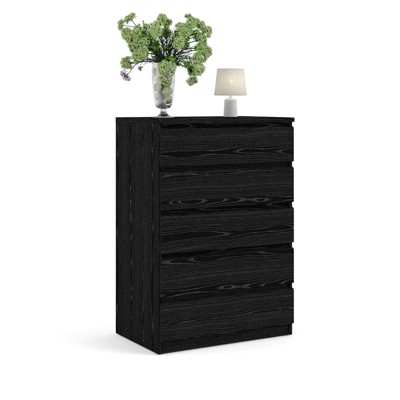 Black Woodgrain Vertical 5-Drawer Chest with Extra Deep Drawer