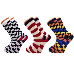 3 Pairs Colorful Fun Crazy Crew Dress Socks – Soft Cotton Blend, Novelty Pattern Socks for Men & Women - 1 of 4